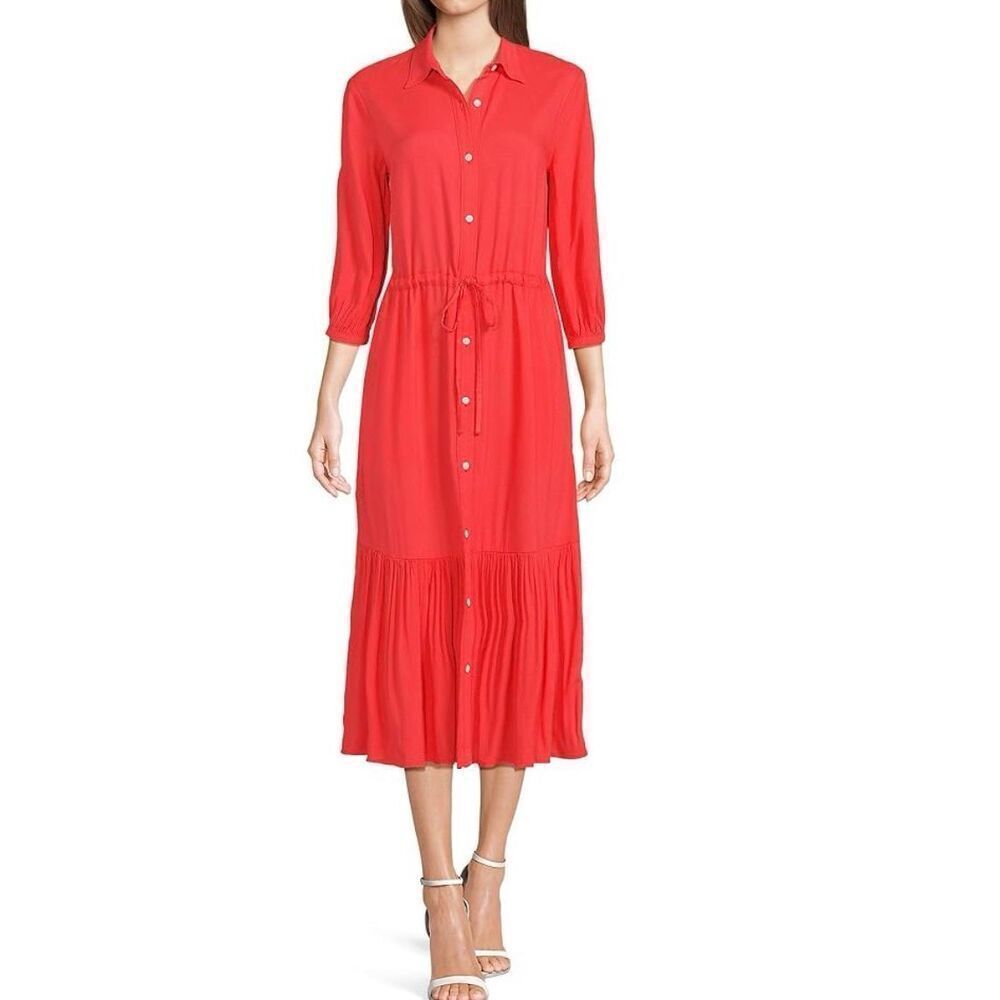 Lands End orange midi shirt dress size xs